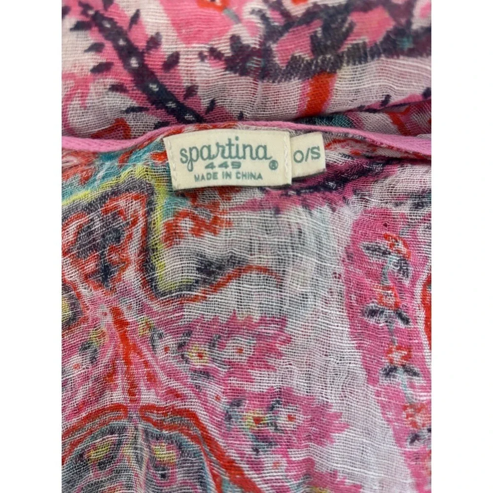 Spartina Linen Blend  Gauze Kimono Duster Cover-Up Fringe One Size Boho Coastal